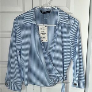 Zara Blue Striped Wrap Top